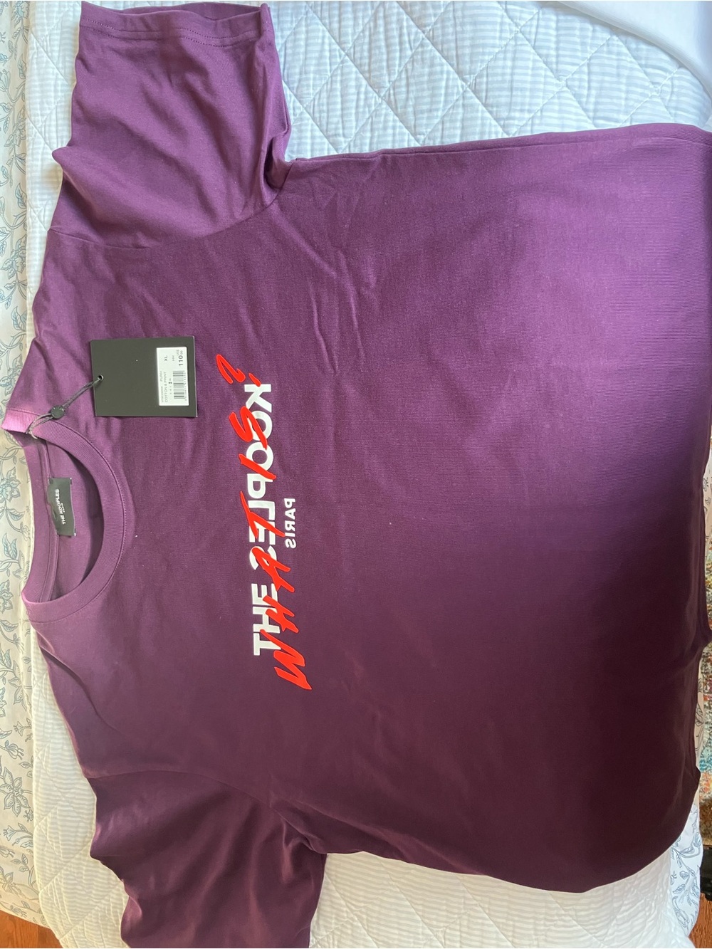 The Kooples Purple Short-Sleeve Logo Tee with Red & White Accent